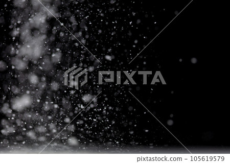 Tapioca starch flour fly explosion, White powder tapioca starch fall down in air. Seasoning flour powder is element material. Eyeshadow crush make up. Black background Isolated selective focus blur Tapioca starch flour fly explosion, White powder tapioca starch fall down in air. Seasoning flour powder is element material. Eyeshadow crush make up. Black background Isolated selective focus blur 105619579