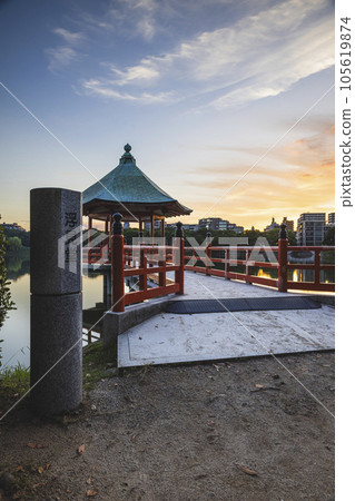 Ukimido in Ohori Park, Fukuoka City with a beautiful sky at dusk Ukimido in Ohori Park, Fukuoka City with a beautiful sky at dusk 105619874