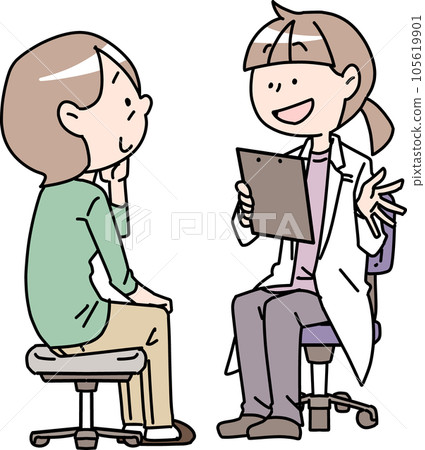 An elderly woman visiting a female doctor 105619901