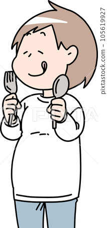 Obese woman waiting for food 105619927