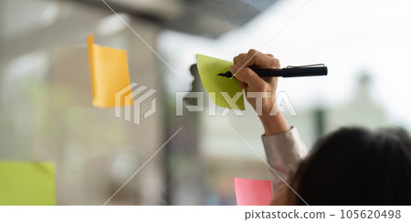 Young Asian woman in front of mirror while collecting brainstorming in office and working strategy Young Asian woman in front of mirror while collecting brainstorming in office and working strategy 105620498