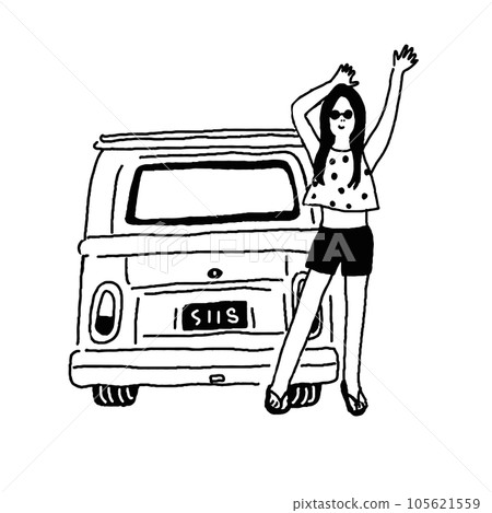 Woman and car line drawing vector illustration Woman and car line drawing vector illustration 105621559