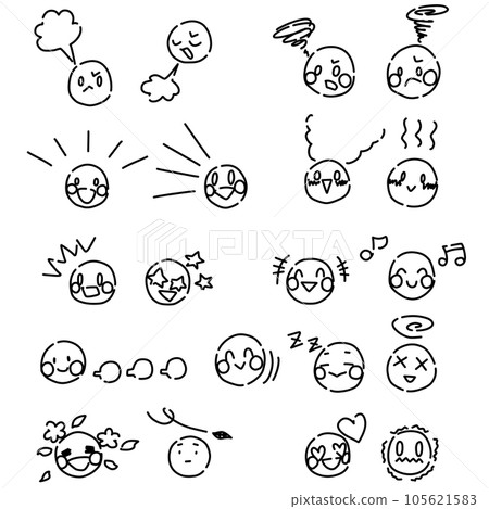 A line drawing set that combines face icons with various comics 105621583