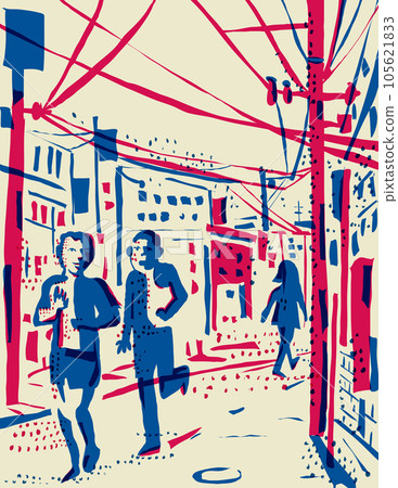 pedestrian stree scene Risograph pedestrian stree scene Risograph 105621833