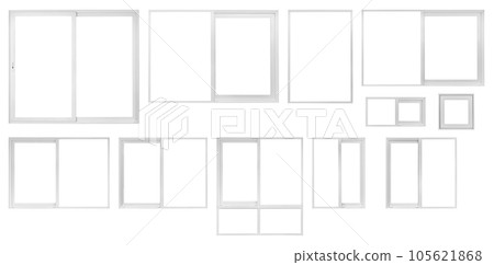 Real modern house window frame set collection isolated on white background 105621868