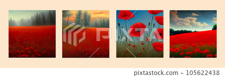 Banner beautiful rural scenery poppy field. Landscape painting with nature Banner beautiful rural scenery poppy field. Landscape painting with nature 105622438