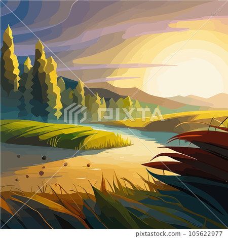Corn field with the blue sky Realistic vector illustration of corn field 105622977