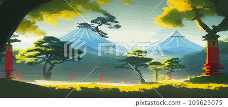 Torii, Japanese shrine gate. Vector illustration wooden Japanese Torii gate Torii, Japanese shrine gate. Vector illustration wooden Japanese Torii gate 105623075