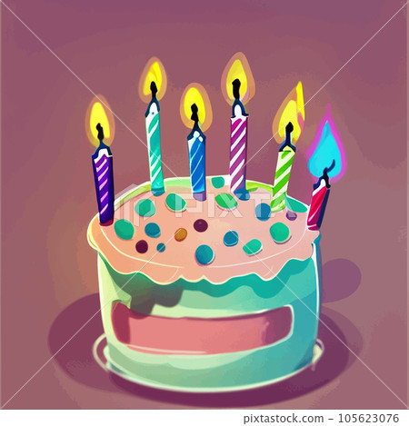 Cute colorful cake with candles on a colored background, vector illustration. Cute colorful cake with candles on a colored background, vector illustration. 105623076