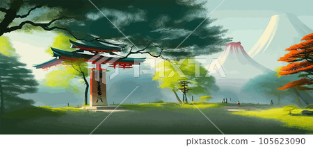 Torii, Japanese shrine gate. Vector illustration wooden Japanese Torii gate 105623090