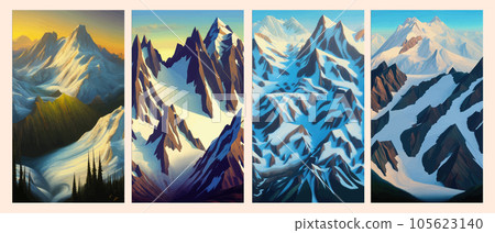 Seamless pattern mountains in snow and glaciers with trees vector illustration. 105623140
