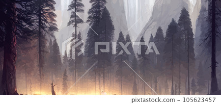 Twilight forest background. Scary fashion landscape vector image Twilight forest background. Scary fashion landscape vector image 105623457