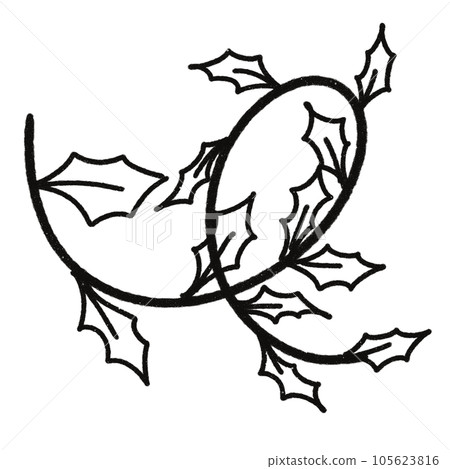 Leaf  black and white  stripes lined design  design  vegetable fruit  sea  child  learning teaching  drawing book  book coloring book  development picture without color  Flower clump of grass   105623816