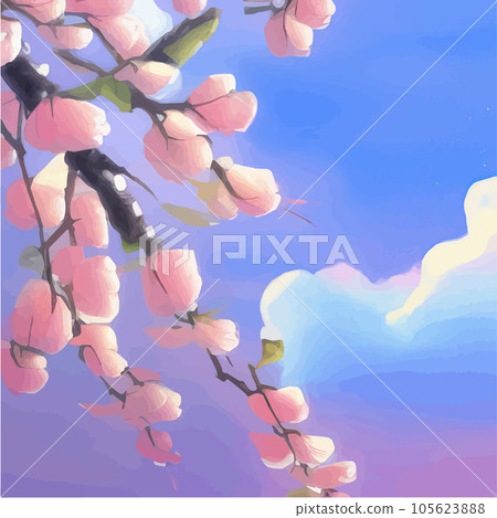 Cherry blossom, watercolor spring sakura flowers on sky art set. Cute oriental Cherry blossom, watercolor spring sakura flowers on sky art set. Cute oriental 105623888