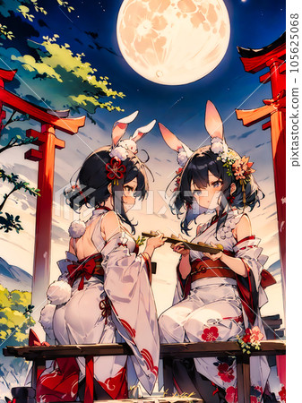 Two girls watching the moon 105625068