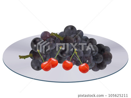 “葡萄兩串”新先鋒和“櫻桃”佐藤錦放在鋼板上 105625211