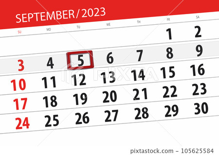 Calendar 2023, deadline, day, month, page, organizer, date, September, tuesday, number 5 105625584