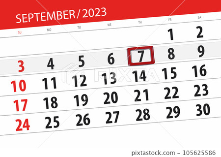 Calendar 2023, deadline, day, month, page, organizer, date, September, thursday, number 7 Calendar 2023, deadline, day, month, page, organizer, date, September, thursday, number 7 105625586