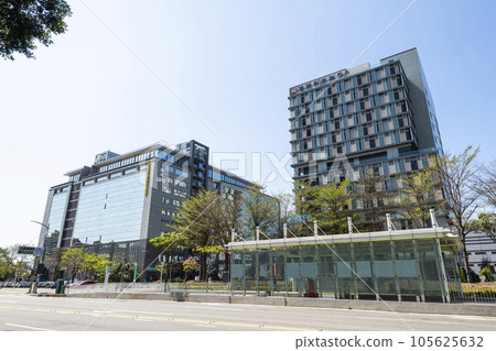 Building view of Kaohsiung Software Technology Park and light-rail train station in Taiwan. 105625632