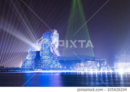 Kaohsiung Music Center held a light and sound show during the New Year's holiday in Taiwan. Kaohsiung Music Center held a light and sound show during the New Year's holiday in Taiwan. 105626204