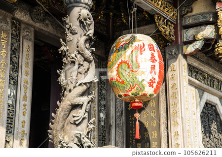 Close-up of lanterns hanging outside Longshan Temple in Taipei, Taiwan. Close-up of lanterns hanging outside Longshan Temple in Taipei, Taiwan. 105626211