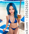 Woman in bikini drinking cocktail on the beach 105626820