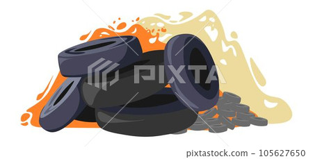 Car tire burning, utilization and recycling vector Car tire burning, utilization and recycling vector 105627650