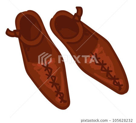 Ancient boots with straps, leather old shoes decor 105628232
