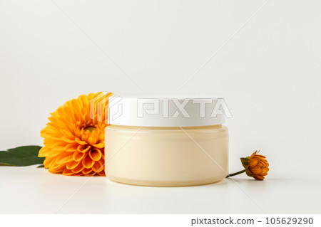 Blank cosmetic plastic jar mockup on white background, Generative AI. 105629290