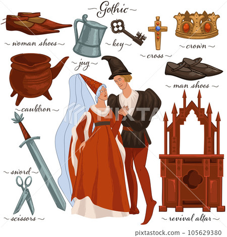 Gothic medieval clothes, traditions and culture 105629380