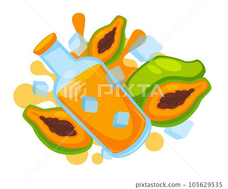 Papaya juice, cocktail in bottle with ice cubes Papaya juice, cocktail in bottle with ice cubes 105629535