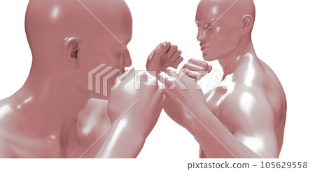 3d render of two boxing shirtless men isolated on white background. Red mannequins. 3d render of two boxing shirtless men isolated on white background. Red mannequins. 105629558