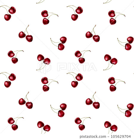Watercolor illustration of a seamless pattern with a berry cherry with twigs on a light background. Endless repeating print background. For fabric, textiles, clothing, prints, wallpaper, posters 105629704