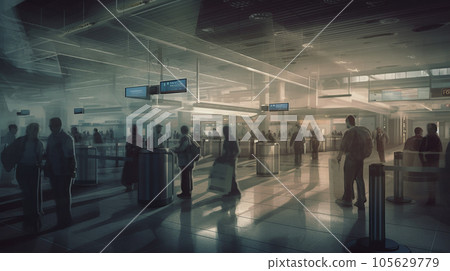 People in the airport terminal (Generative AI) 105629779