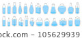 Cold drinks juices water and other liquid bewerage glass and plastic bottles set 105629939