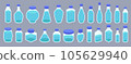 Cold drinks juices water and other liquid bewerage glass and plastic bottles set 105629940