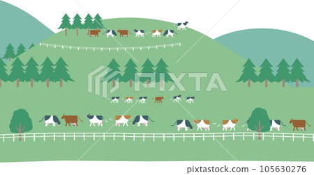 牧場和奶牛放牧的圖像插圖 105630276