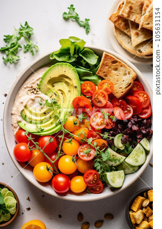 Healthy vegetarian Buddha bowl with fresh ingredients close up 105631154