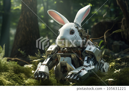 Image of rabbit electronic gundam robot technology in the forest. Wildlife Animals. Generative AI. Illustration. Image of rabbit electronic gundam robot technology in the forest. Wildlife Animals. Generative AI. Illustration. 105631221