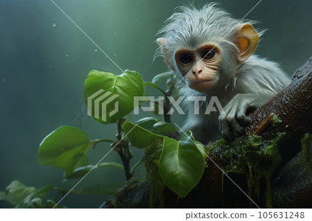 Image of cute baby leaf monkey on tree on nature background. Wildlife Animals. Generative AI. Illustration. 105631248