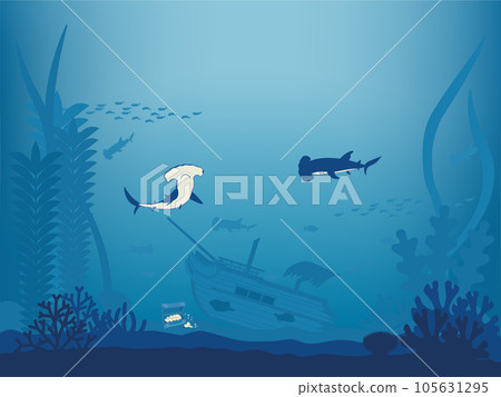 深海沉船和錘鯊背景 深海沉船和錘鯊背景 105631295