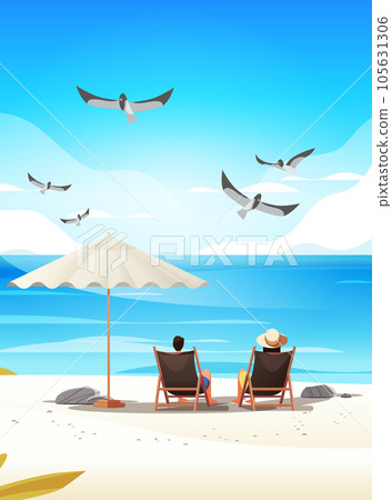 man woman couple sitting together under umbrella on tropical beach summer vacation time to travel concept man woman couple sitting together under umbrella on tropical beach summer vacation time to travel concept 105631306
