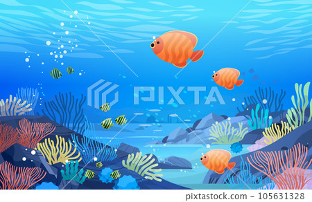 sea or ocean marine fauna with fish and coral reef underwater recreational activity concept 105631328