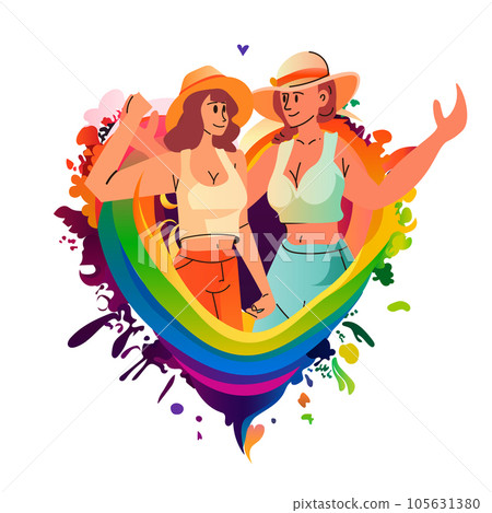 lesbians holding hands lgbt rainbow flag pride festival transgender love generation Z concept 105631380