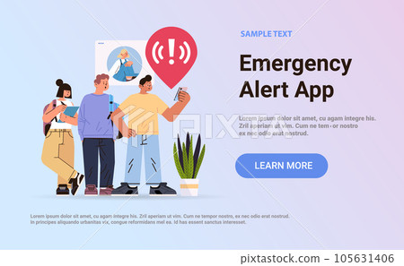 people using smartphone with exclamation alarm caution warning notification mark on screen emergency alert concept 105631406