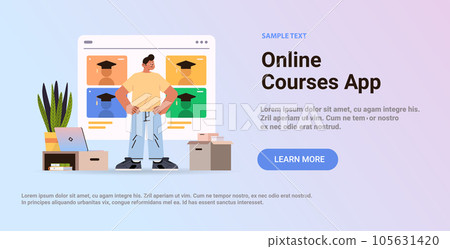 male student watching online video course listening lecture study online on computer elearning concept horizontal 105631420