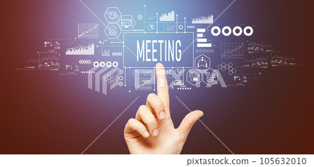 Meeting theme with hand pressing a button 105632010