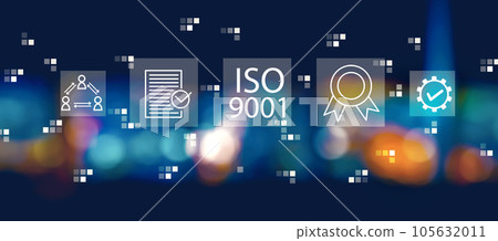 ISO 9001 concept with blurred city at night 105632011