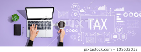 Tax theme with person using laptop computer Tax theme with person using laptop computer 105632012