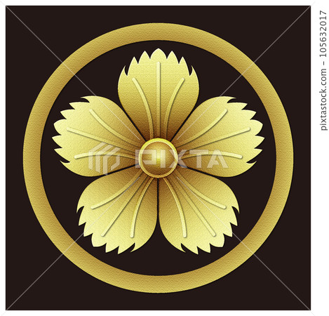 A gold-dyed family crest with a dianthus motif 105632017
